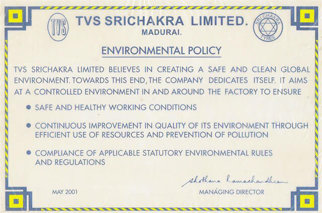 TVS Eurogrip Tyres Environmental Policy